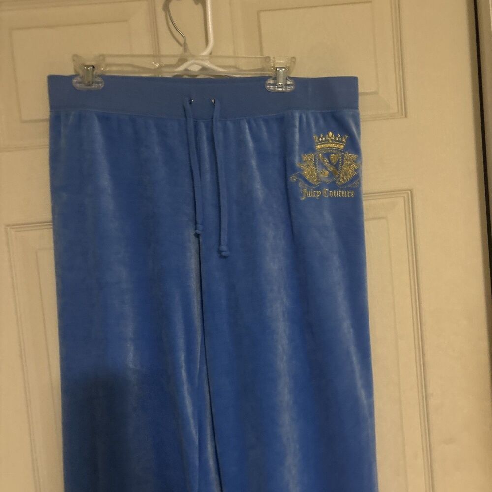 Juicy Couture Blue Velour Yoga Pants Rhinestone Logo Women’s Xlarge Retro Y2K - Picture 3 of 8